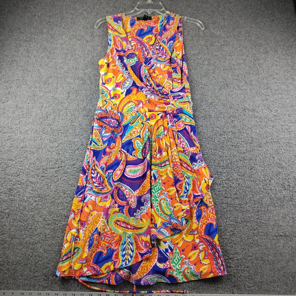 Lauren Ralph Lauren Dress Sz Petite Small Paisley Faux Wrap Multi Color EUC